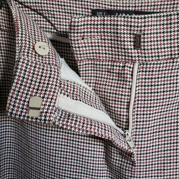Zara Houndstooth Ankle Cropped Pants Trousers Ruffle Pockets Size Women's Large - Picture 6 of 9